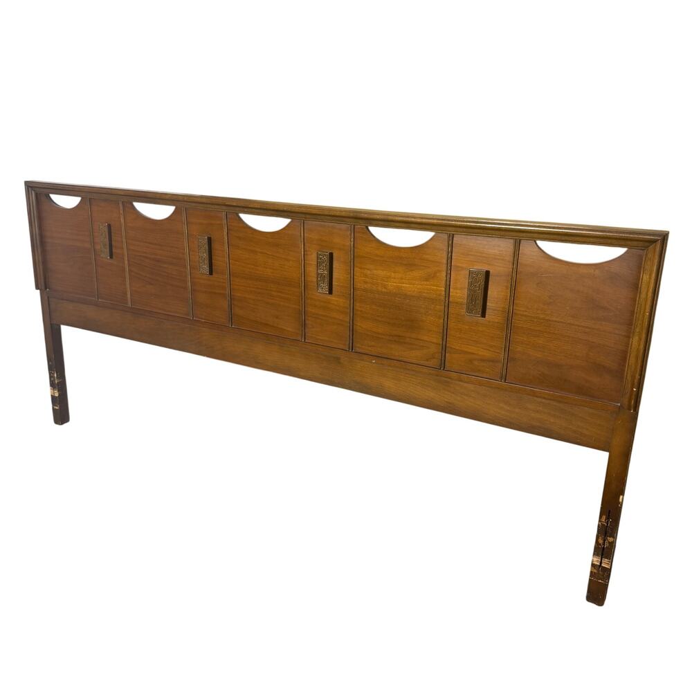 Vintage 1960s Bassett Mayan Walnut King Size Headboard Mid Century Modern